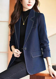 Modern Navy Notched Silm Fit Denim Coat Spring