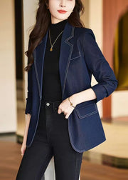 Modern Navy Notched Silm Fit Denim Coat Spring