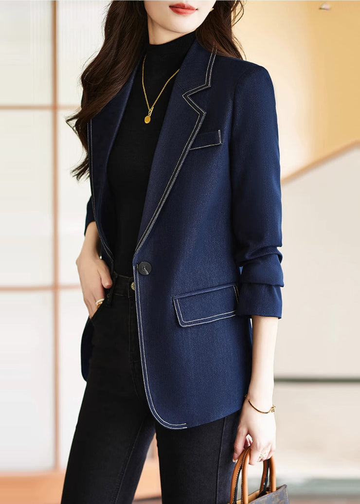 Modern Navy Notched Silm Fit Denim Coat Spring