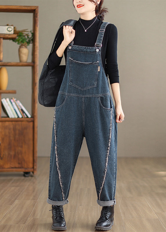 Modern Navy Original Design Patchwork Denim Jumpsuit Spring