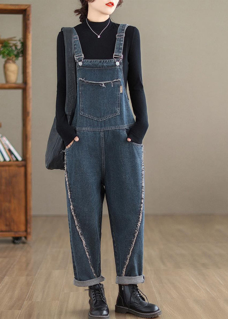 Modern Navy Original Design Patchwork Denim Jumpsuit Spring