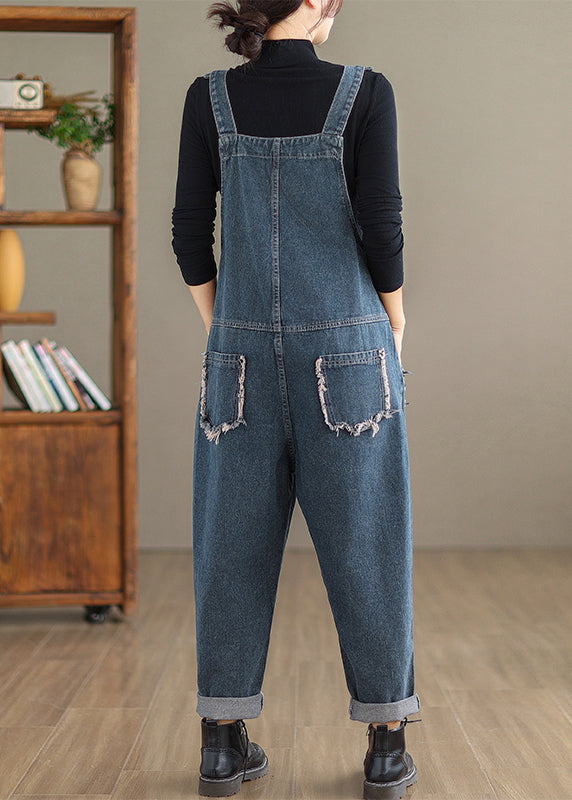 Modern Navy Original Design Patchwork Denim Jumpsuit Spring