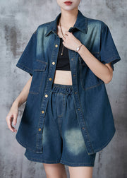 Modern Navy Oversized Denim Women Sets 2 Pieces Summer