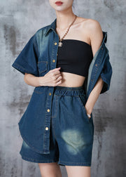 Modern Navy Oversized Denim Women Sets 2 Pieces Summer