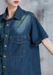 Modern Navy Oversized Denim Women Sets 2 Pieces Summer