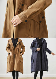 Modern Navy Oversized Patchwork Pockets Cotton Coat Outwear Fall