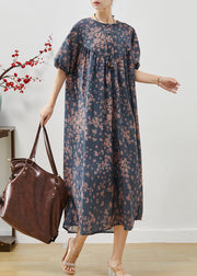 Modern Navy Oversized Print Linen Robe Dresses Summer