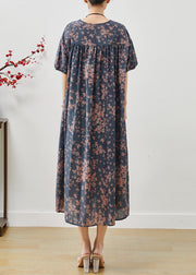 Modern Navy Oversized Print Linen Robe Dresses Summer