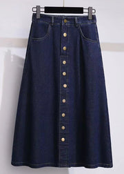 Modern Navy Pockets Button High Waist Patchwork Denim Skirt Summer