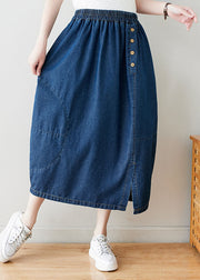 Modern Navy Wrinkled Pockets Elastic Waist Patchwork Denim Skirts Summer