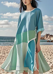 Modern O Neck Asymmetrical Design Side Open Cotton Dress Summer