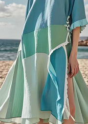 Modern O Neck Asymmetrical Design Side Open Cotton Dress Summer