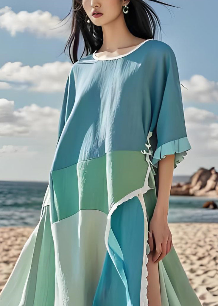 Modern O Neck Asymmetrical Design Side Open Cotton Dress Summer