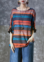 Modern Orange Oversized Striped Linen Tanks Summer