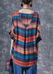 Modern Orange Oversized Striped Linen Tanks Summer