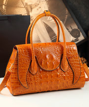 Modern Orange Ox Horn Solid Durable Faux Leather Tote Handbag