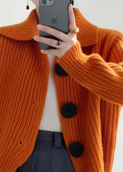 Modern Orange Peter Pan Collar Button Down Knit Cardigan Winter