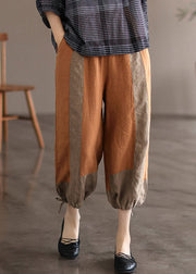 Modern Orange Pockets Patchwork Linen Lantern Pants Summer