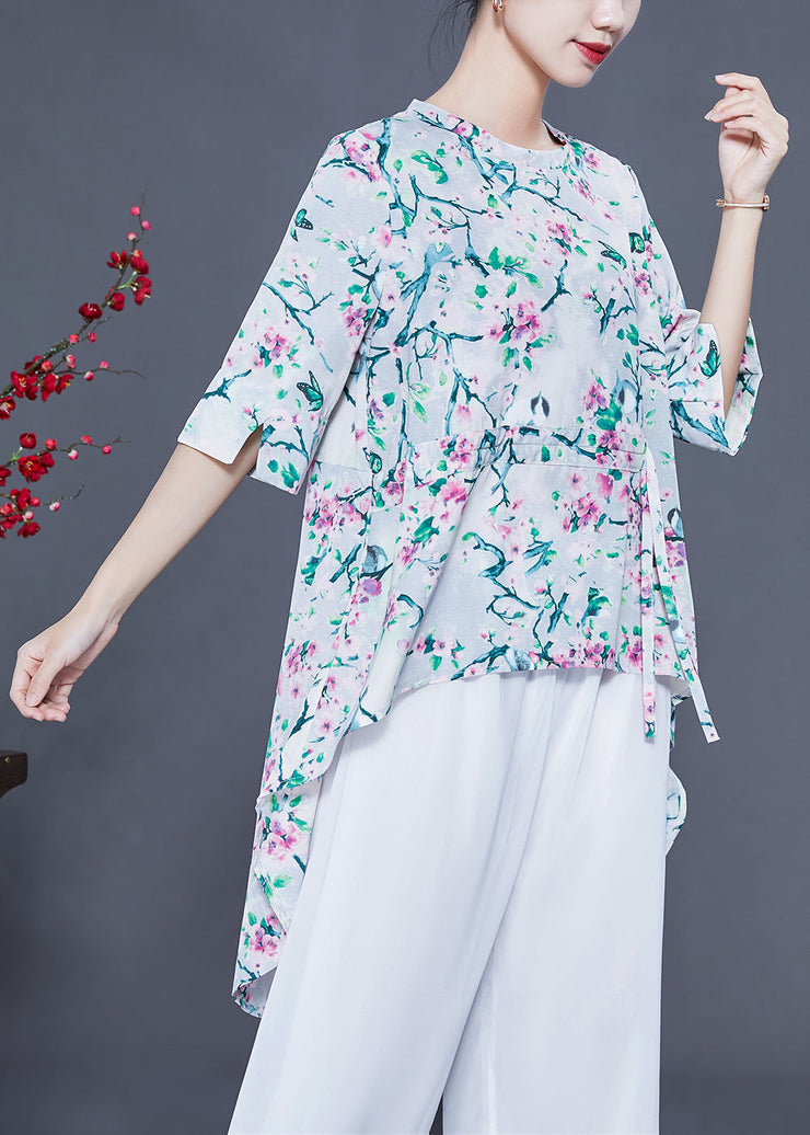 Modern Oversized Low High Design Side Open Chiffon Silk Tops Summer