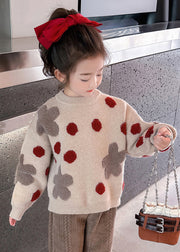 Modern Photo Color O-Neck Cozy Cotton Knit Girls Sweater Spring