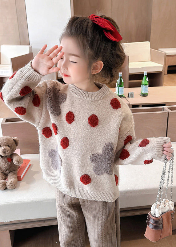 Modern Photo Color O-Neck Cozy Cotton Knit Girls Sweater Spring