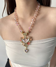 Modern Pink Acrylic Alloy Crystal Beading Pendant Necklace