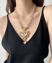 Modern Pink Acrylic Alloy Crystal Beading Pendant Necklace