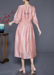 Modern Pink Embroidered Cinched Silk Holiday Dress Summer