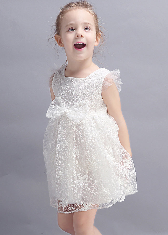 Modern Pink Embroideried Floral Tulle Girls Mid Dresses Summer