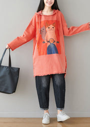 Modern Pink Hooded Patchwork Print Cotton Pullover Sweatshirt Spring