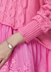 Modern Pink Oversized Patchwork Knit Long Sweater Spring
