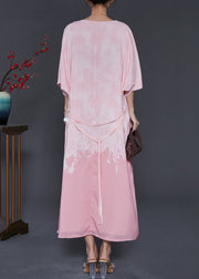 Modern Pink Oversized Tie Dye Chiffon Maxi Dresses Bracelet Sleeve