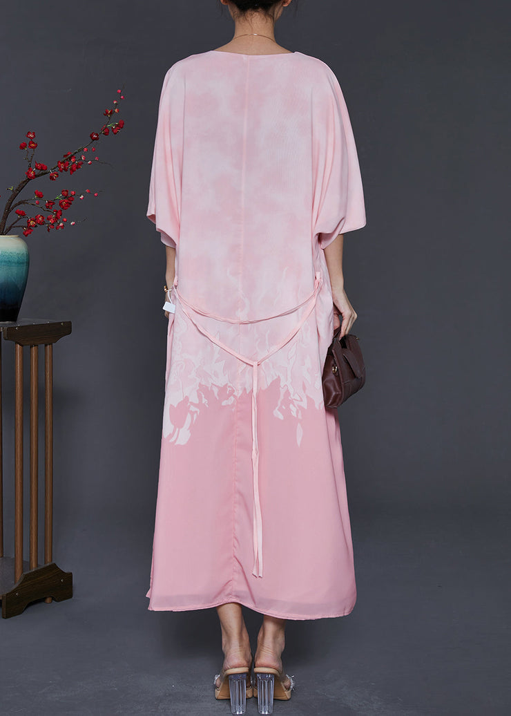 Modern Pink Oversized Tie Dye Chiffon Maxi Dresses Bracelet Sleeve