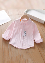 Modern Pink Peter Pan Collar Print Cotton Girls Blouse Long Sleeve
