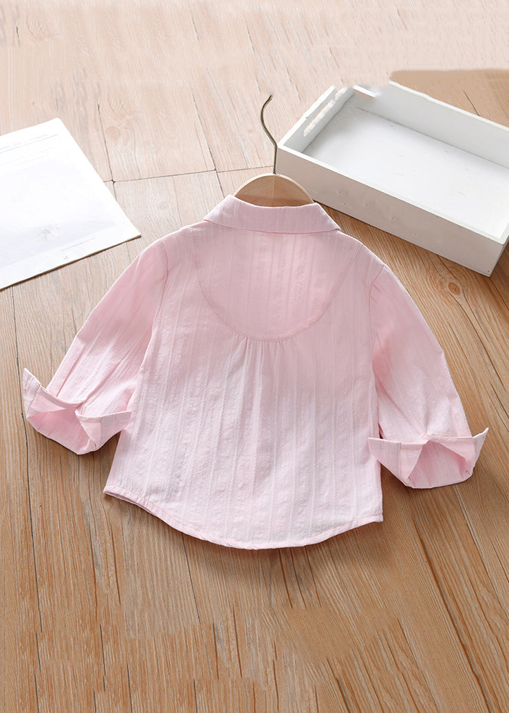 Modern Pink Peter Pan Collar Print Cotton Girls Blouse Long Sleeve