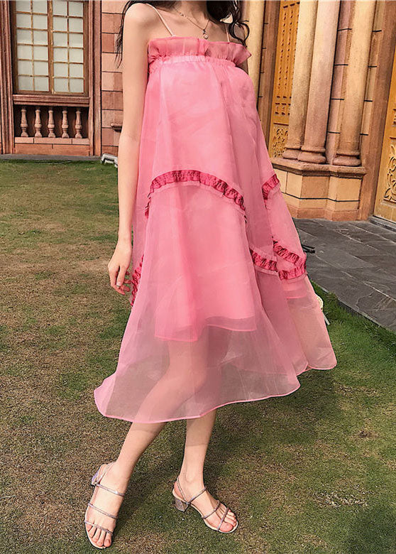 Modern Pink Wrinkled Patchwork Tulle Skirt Summer