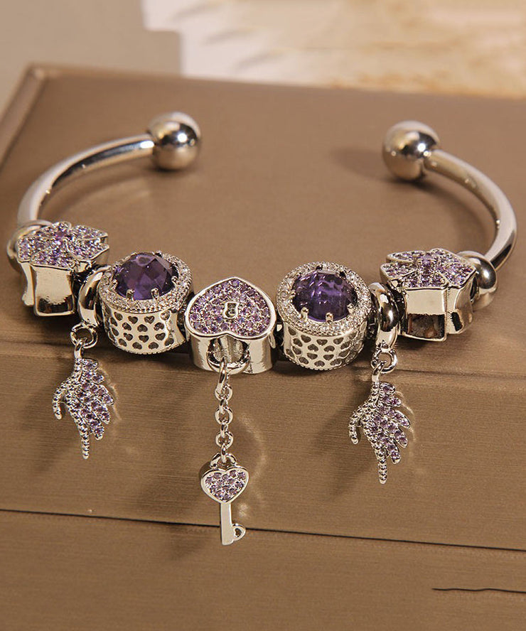 Modern Purple Alloy Crystal Zircon Love Tassel Cuff