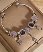 Modern Purple Alloy Crystal Zircon Love Tassel Cuff