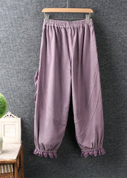 Modern Purple Embroidered Lace Ruffled Patchwork High Waist Lantern Pants