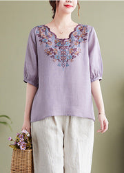 Modern Purple Embroideried Cotton Top Summer