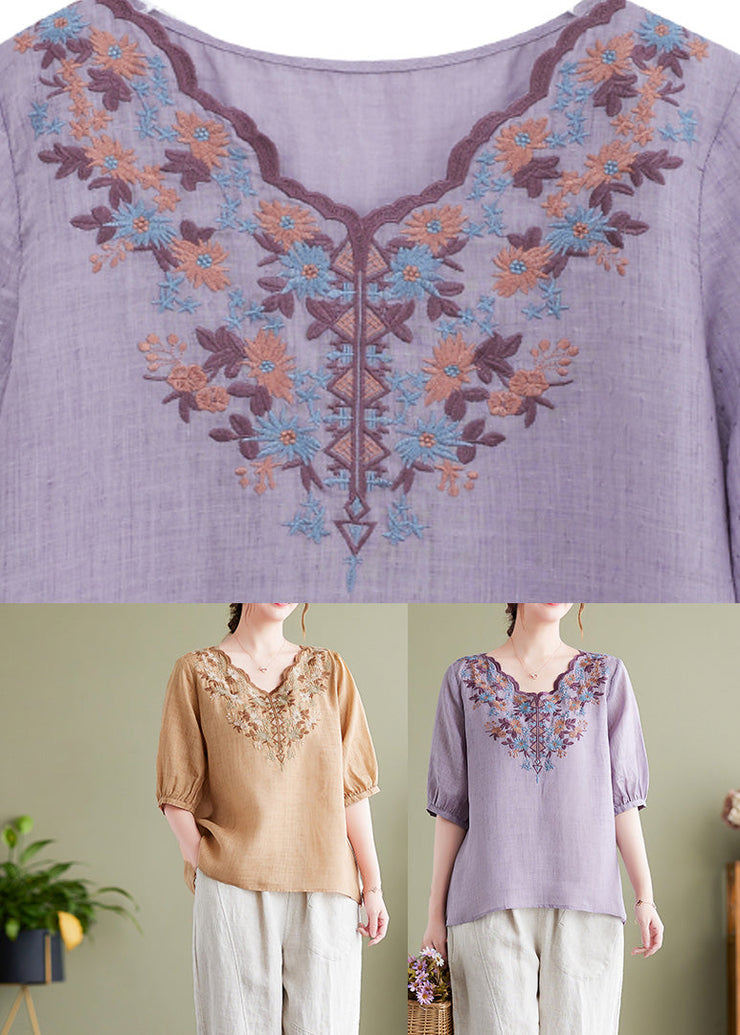 Modern Purple Embroideried Cotton Top Summer