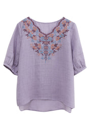 Modern Purple Embroideried Cotton Top Summer