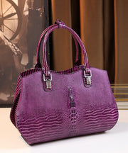 Modern Purple Large Capacity Calf Leather Tote Handbag