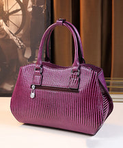 Modern Purple Large Capacity Calf Leather Tote Handbag