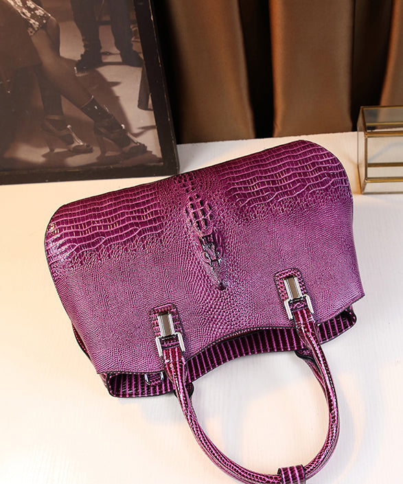 Modern Purple Large Capacity Calf Leather Tote Handbag