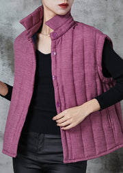 Modern Purple Peter Pan Collar Pockets Fine Cotton Filled Vests Spring