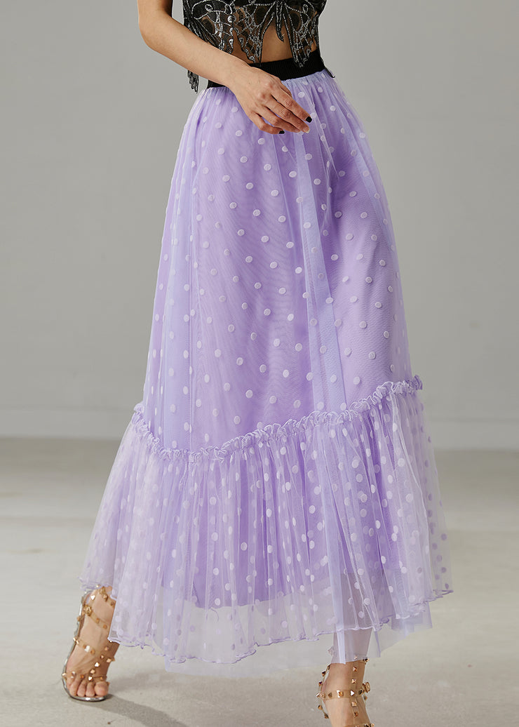 Modern Purple Ruffled Dot Print Tulle Skirt Summer