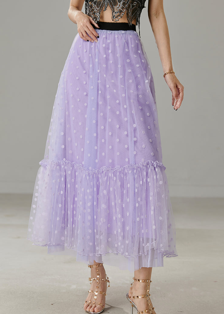 Modern Purple Ruffled Dot Print Tulle Skirt Summer