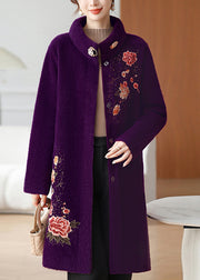 Modern Purple Stand Collar Long Mink Velvet Coats Spring