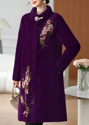 Modern Purple Stand Collar Long Mink Velvet Coats Spring